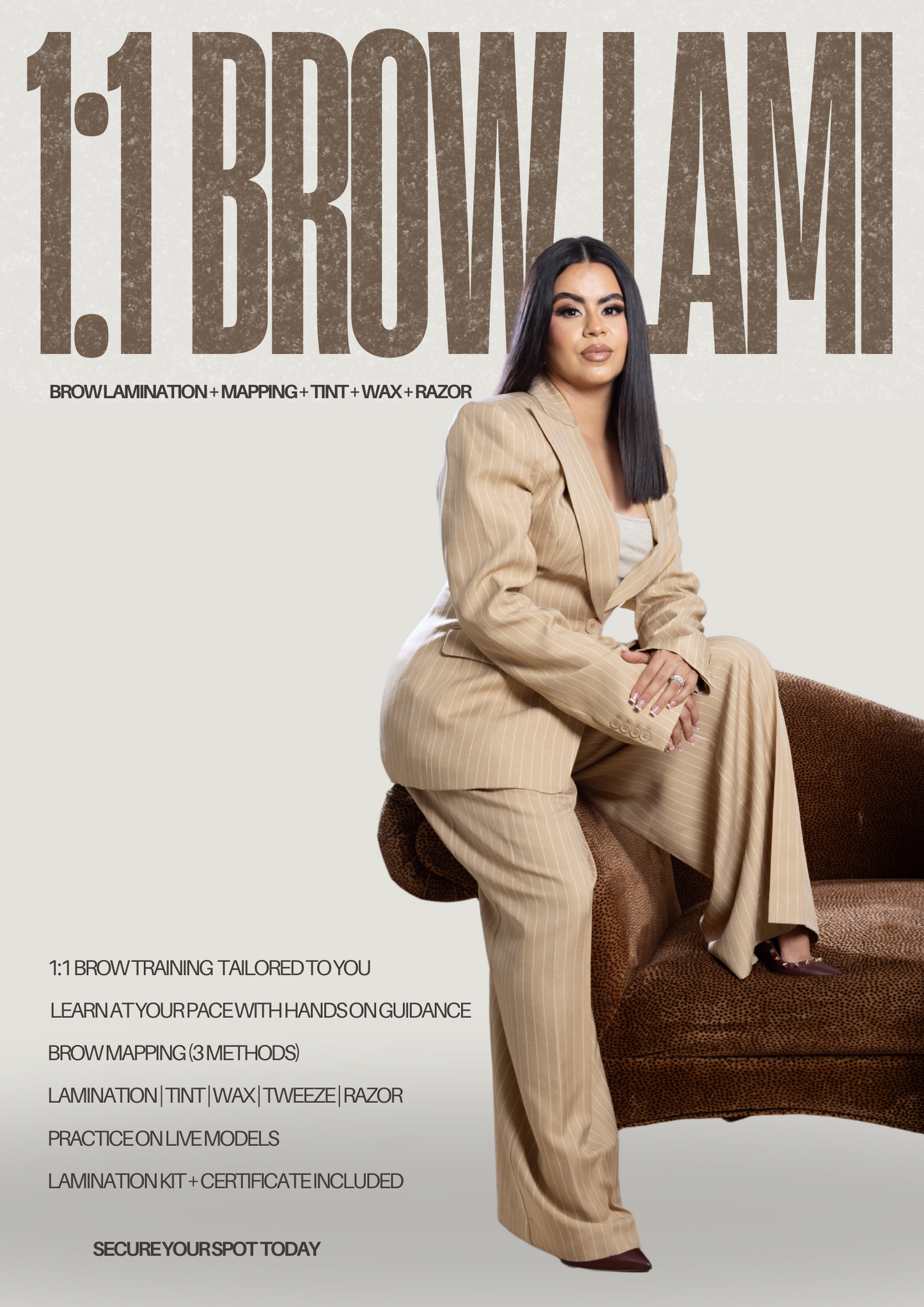 Professional brow lamination, tint, and wax training with personalized one-on-one coaching and hands-on practice.