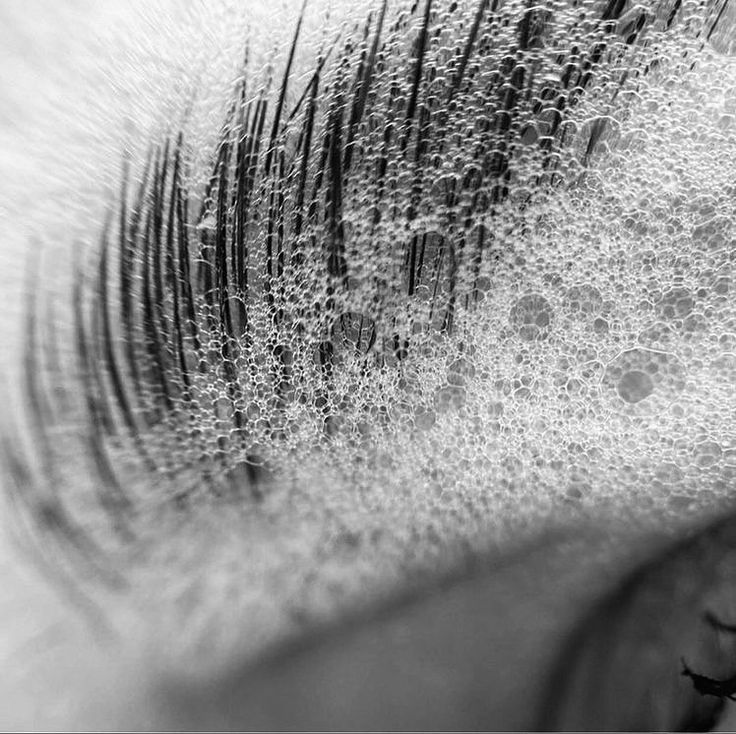 Close-up of a brow with foam, highlighting the Brow Lamination and Wax technique.
